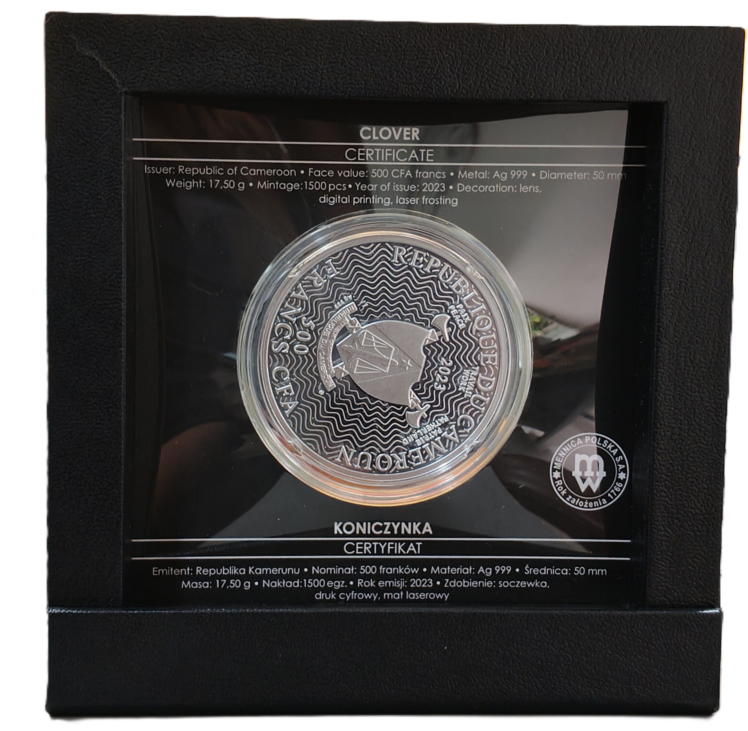 CAMEROON 500 FRANCS FOUR-LEAF CLOVER 2023 (SILVER 17.50 G ) COIN RARE PROOF SET - Image 4