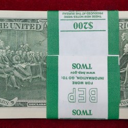 Alternative view of AMERICA 2 DOLLARS RARE GEM UNC SERIAL PACKET WITH FANCY NUMBER ENDING 786
