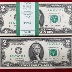 AMERICA 2 DOLLARS RARE GEM UNC SERIAL PACKET WITH FANCY NUMBER ENDING 786