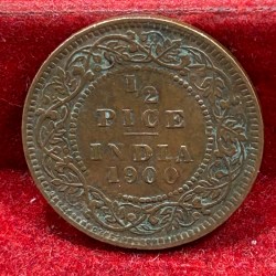 Alternative view of 1900 British- India 1/2 Pice (Victoria) Calcutta Mint Rare Coin#C-177