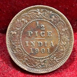 Alternative view of 1901 British- India 1/2 Pice (Victoria) Calcutta Mint Rare Coin#C-178