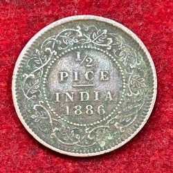Alternative view of 1886 British- India 1/2 Pice (Victoria) Calcutta Mint Rare Coin#C-179