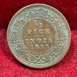Alternative view of 1893 British- India 1/2 Pice (Victoria) Calcutta Mint Rare Coin#C-184
