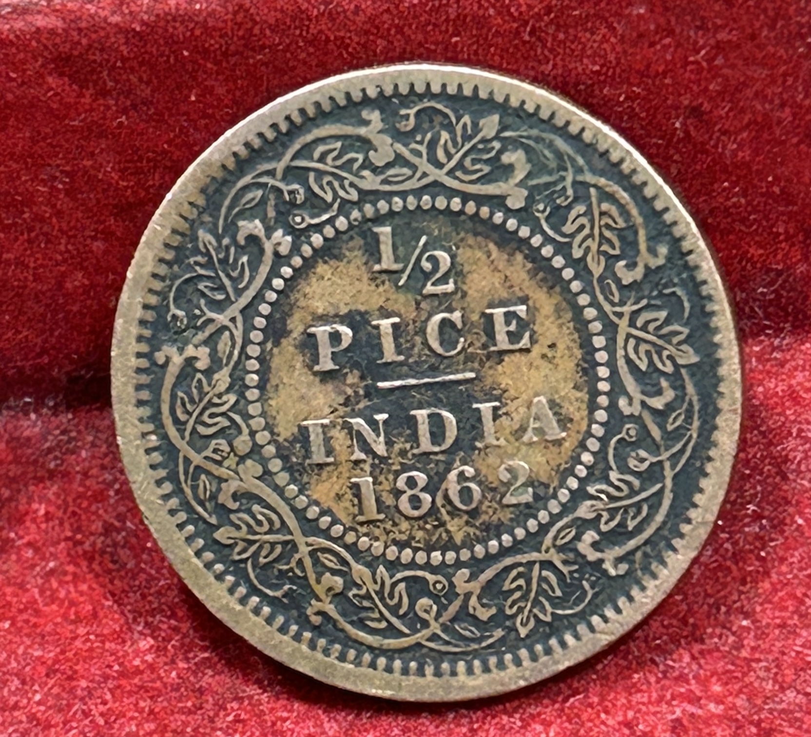 1862 British- India 1/2 Pice (Victoria) Calcutta Mint Rare Coin#C-187