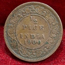Alternative view of 1900 British- India 1/2 Pice (Victoria) Calcutta Mint Rare Coin#C-189