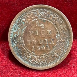Alternative view of 1891 British- India 1/2 Pice (Victoria) Calcutta Mint Rare Coin#C-191