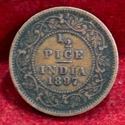 Alternative view of 1897 British- India 1/2 Pice (Victoria) Calcutta Mint Rare Coin#C-193