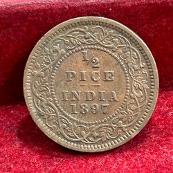 Alternative view of 1897 British- India 1/2 Pice (Victoria) Calcutta Mint Rare Coin#C-195