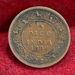 Alternative view of 1899 British- India 1/2 Pice (Victoria) Calcutta Mint Rare Coin#C-197