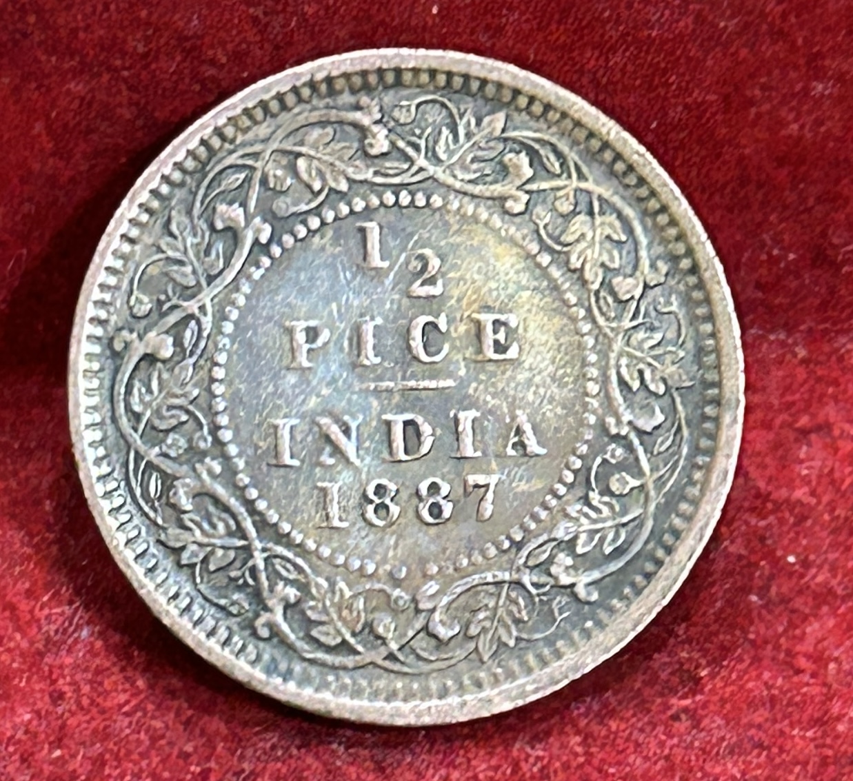 1887 British- India 1/2 Pice (Victoria) Calcutta Mint Rare Coin#C-199 - Image 2