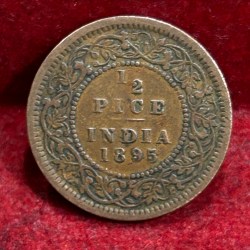 Alternative view of 1895 British- India 1/2 Pice (Victoria) Calcutta Mint Rare Coin#C-202