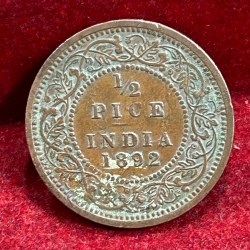 Alternative view of 1892 British- India 1/2 Pice (Victoria) Calcutta Mint Rare Coin#C-204