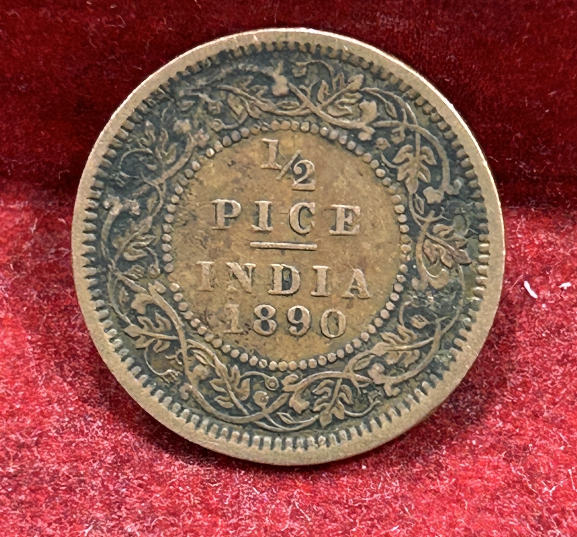 1890 British- India 1/2 Pice (Victoria) Calcutta Mint Rare Coin#C-206 - Image 2