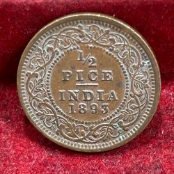 Alternative view of 1893 British- India 1/2 Pice (Victoria) Calcutta Mint Rare Coin#C-207