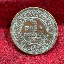 Alternative view of 1896 British- India 1/2 Pice (Victoria) Calcutta Mint Rare Coin#C-209