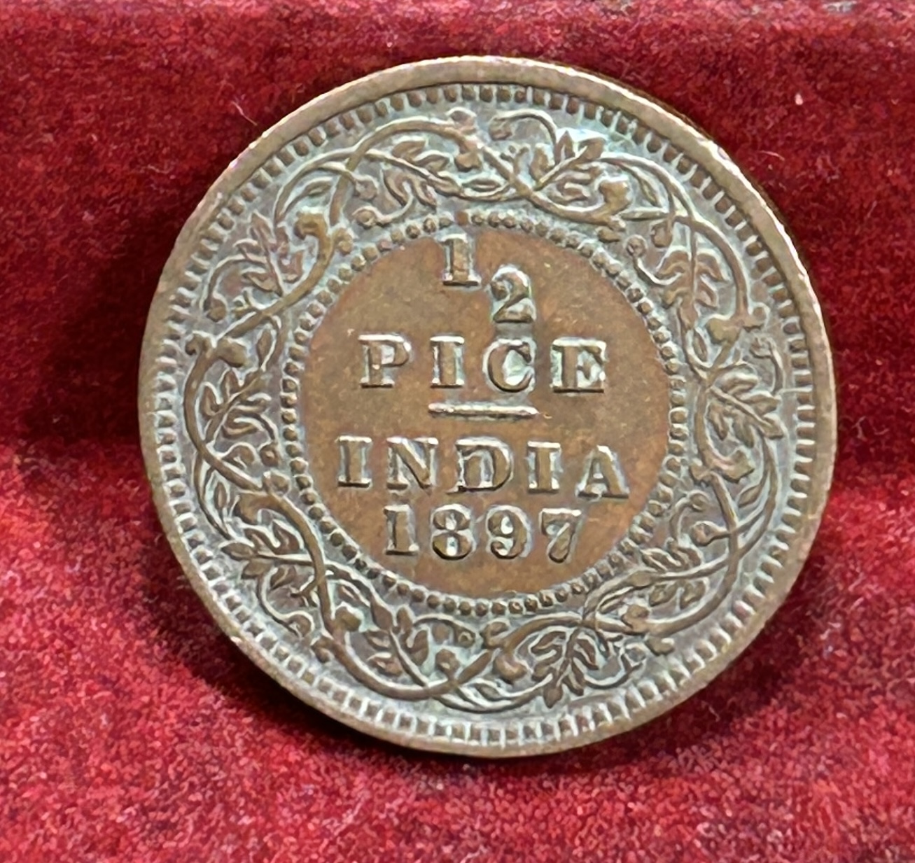 1897 British- India 1/2 Pice (Victoria) Calcutta Mint Rare Coin#C-211 - Image 2