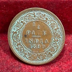 Alternative view of 1890 British- India 1/2 Pice (Victoria) Calcutta Mint Rare Coin#C-212