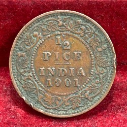 Alternative view of 1901 British- India 1/2 Pice (Victoria) Calcutta Mint Rare Coin#C-213