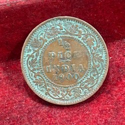 Alternative view of 1900 British- India 1/2 Pice (Victoria) Calcutta Mint Rare Coin#C-214