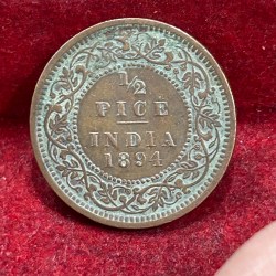 Alternative view of 1894 British- India 1/2 Pice (Victoria) Calcutta Mint Rare Coin#C-215