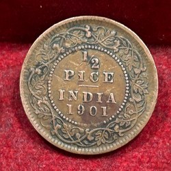 Alternative view of 1901 British- India 1/2 Pice (Victoria) Calcutta Mint Rare Coin#C-216