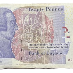 Alternative view of England 20 Pounds - Elizabeth II (Adam Smith) Rare Note #B2