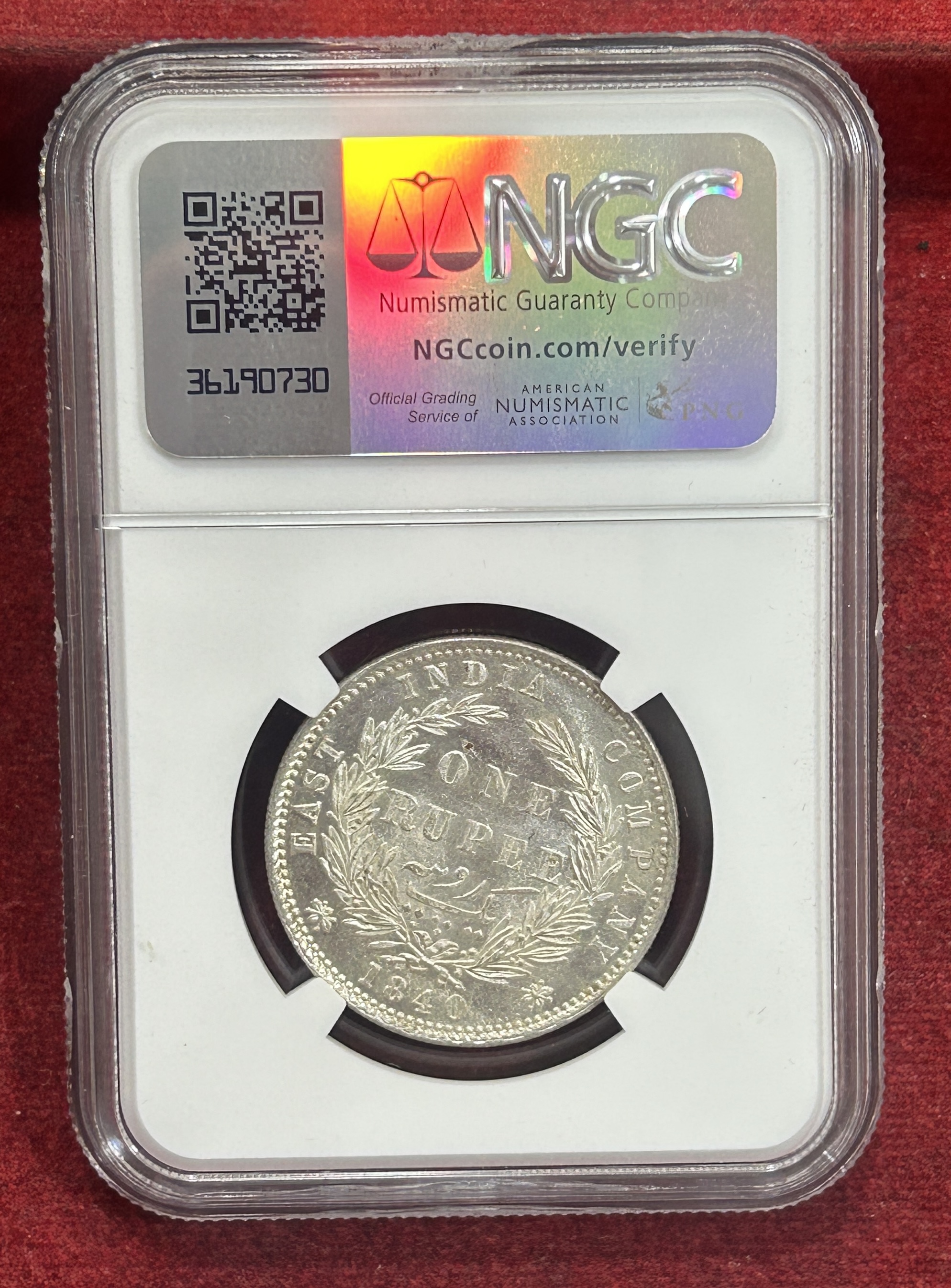 One Rupee 1840 - Victoria Queen NGC Grade MS-63 Very High Grade Extremely Rare Coin - Image 2
