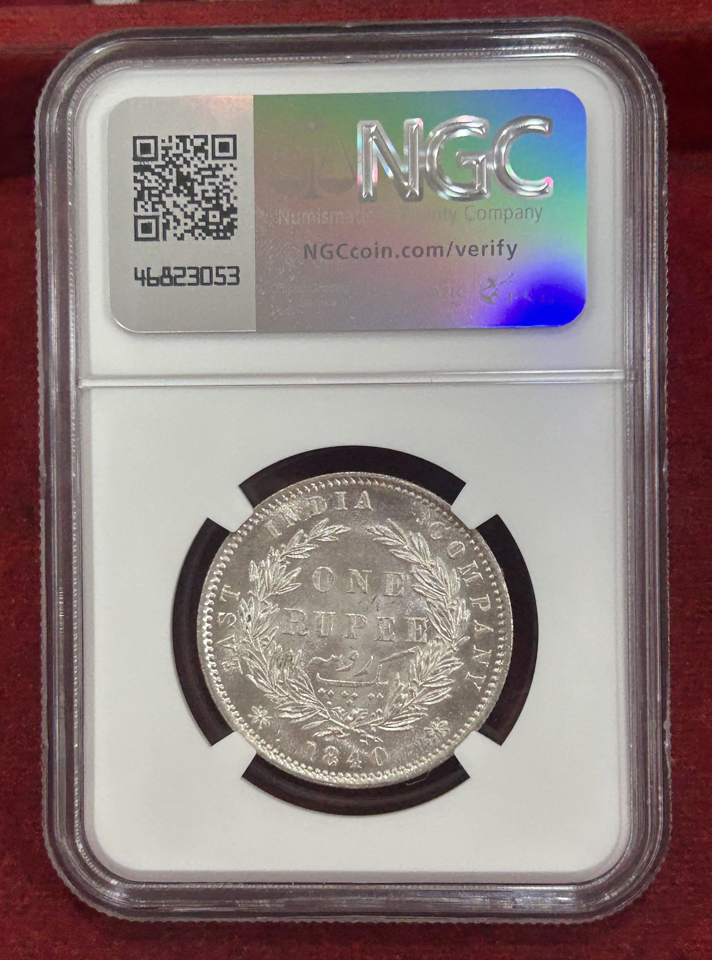 One Rupee 1840 - Victoria Queen NGC Grade MS-63 Very High Grade Extremely Rare Coin - Image 2