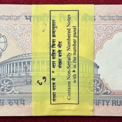 Alternative view of FULLY STAR * PACKET WITH FANCY NUMBER ( *203203 + *203204 + *203214 ) RARE 50 RUPEES OLD ISSUE GOVERNOR URJIT PATEL GEM UNC SERIAL PACKET