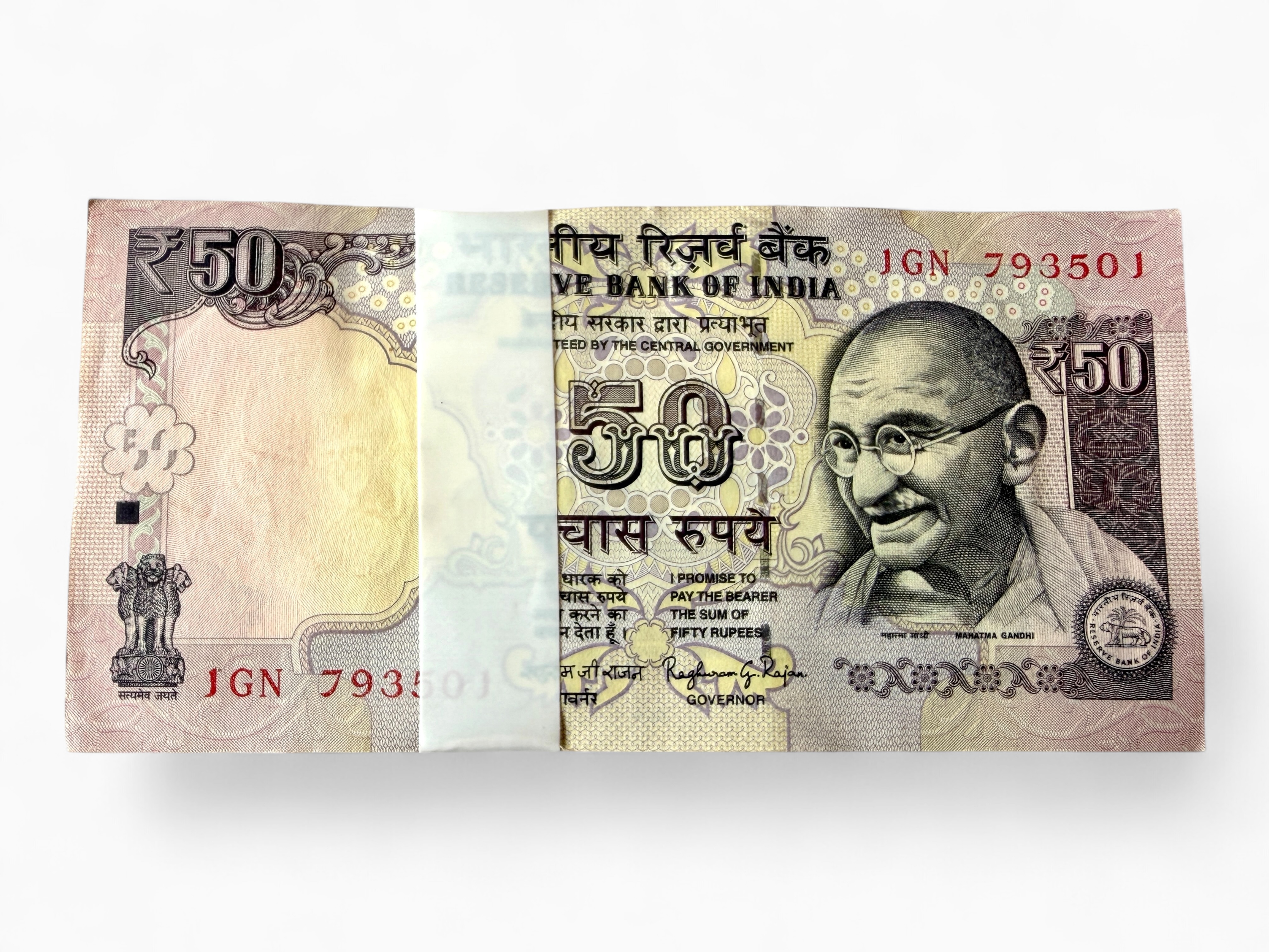 Rs 50 India Banknote Serial Bundle Inset L 2015 Issue Rupee Symbol Signed By Raghuramrajan Unique and Rare