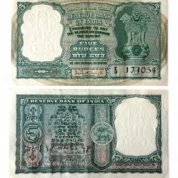 Rs 5 India Banknote 3 Deer Issue Signed By PC Bhattachariya Issue 1960s Very Unique Gem UNC Rare