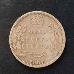 Alternative view of Silver British India King and emperor Edward VII Denominaton 1/2₹ Same and similar piece available
