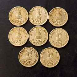 Alternative view of Republic India Denominaton 25 paise Back side of Asian games Metal copper nickel Same and similar set are available