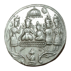 Alternative view of RAM DARBAR Mix Silver TOKEN "Lord Ram, Sita, Hanuman, Lakshman, Bharat, Satrugan" **SCARE** High Collectable Grade.