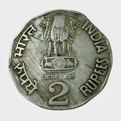 Alternative view of 2 Rupees Cu/Ni COMMEMORATIVE Issue 1994 "WATER FOR LIFE" with STRAIGHT CLIP & MULTIPLE DIE CRACKS Errors in Collectable Grade.