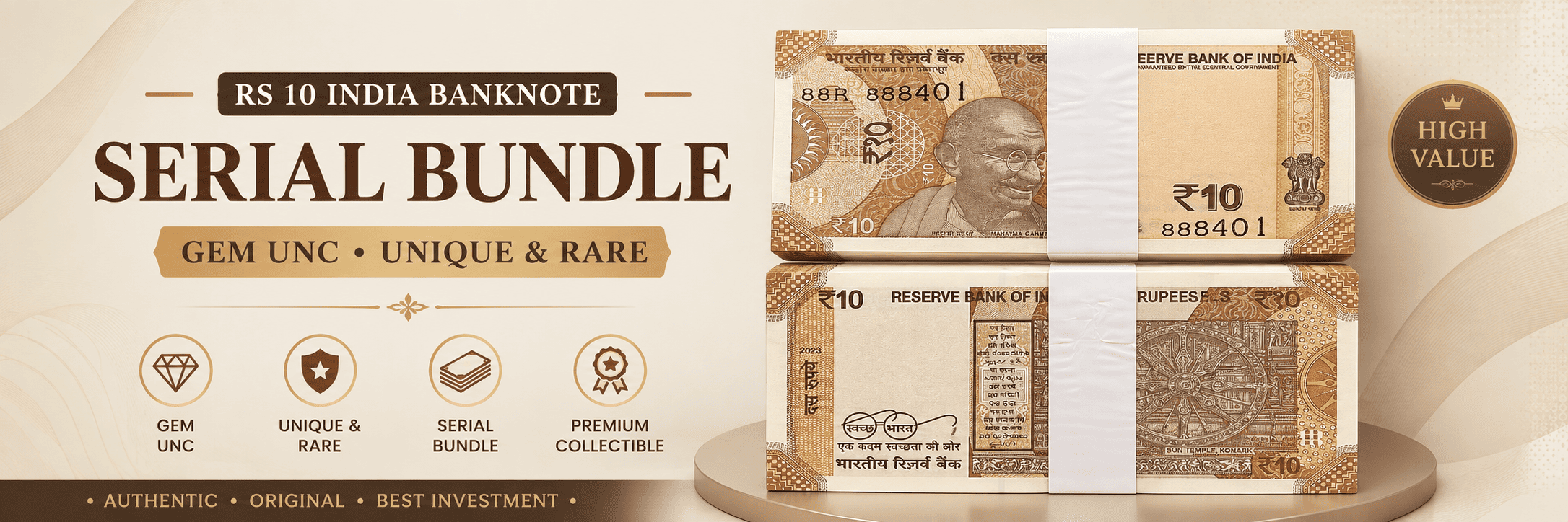 Rs 10 India Banknote Serial Bundle Gem Unc Unique And Rare