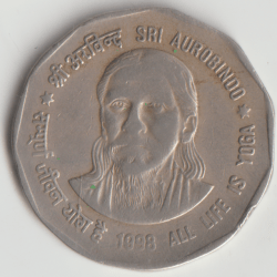 Rare 2 Rupee 1988 Sri Aurobindo All Life Of Yoga Calcutta Mint National Integration India Coin