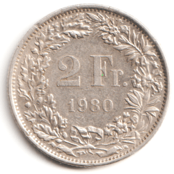 2 France 1980 Republique Silver 8.75 gm 1980 HALVETIA Commemorative in Circulation Issue A Bovy Mint Coin