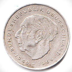 Alternative view of Rare 2 DEUTSCHE Mark1973 J MINT FEDERAL REPUBLIC OF WEST GERMANE BUNDESREPUBLIK 1949-1969