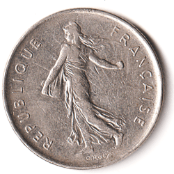 5 France 1971 Republique Silver 9.9 gm 1971 Commemorative in Circulation Issue O. Rocy Mint Coin