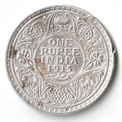 Rare 1915 One Rupee of George V King Emperor Calcutta Mint Silver 11.66 Gram British India Coin Same as per shown given