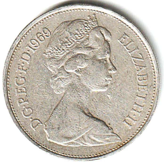 Extremely Rare Coins of 10 New Pence Coins of Queen Elizabeth II D.G. REG. F.D.1969 United Kingdom, British Overseas Territories and Crown Dependencies