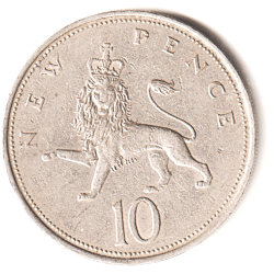 Alternative view of Extremely Rare Coins of 10 New Pence Coins of Queen Elizabeth II D.G. REG. F.D.1969 United Kingdom, British Overseas Territories and Crown Dependencies