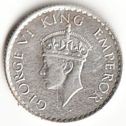 Alternative view of Rare 1/4 Rupee 1940 Silver Coin Bombay Mint George Vl King Emperor British India Coin
