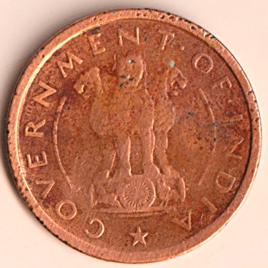 One Pice 1951 Bombay Mint Copper Coin of Republic India Coinage 2.78gm Weight