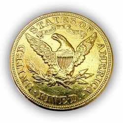 Alternative view of United States Liberty Half Eagle Year 1881 Gold Coin 5 Dollar 8.359 Grams Troy Oz Gold Unique and Rare
