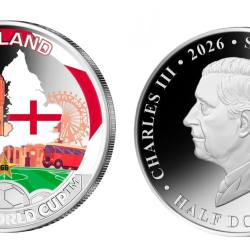 Alternative view of 2026 Solomon Islands Half Dollar England FIFA World Cup 2026 Ultra Unique and Rare Coloured Unc Crown Size Coin with Capsool