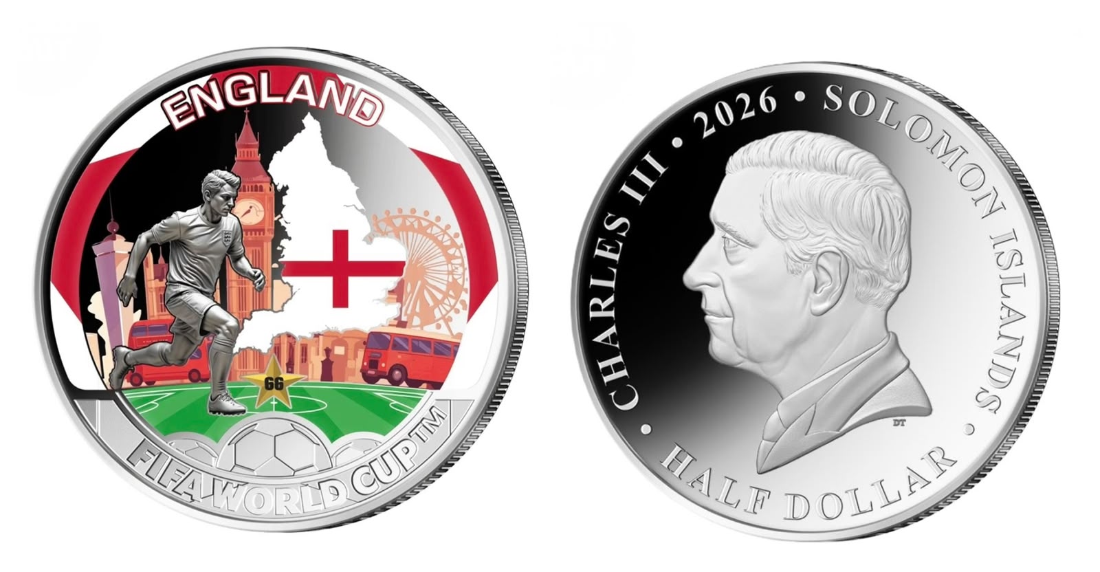 2026 Solomon Islands Half Dollar England FIFA World Cup 2026 Ultra Unique and Rare Coloured Unc Crown Size Coin with Capsool