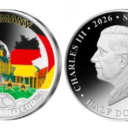 2026 Solomon Islands Half Dollar Germany FIFA World Cup 2026 Ultra Unique and Rare Colored Unc Crown Size Coin with Capsool
