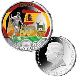2026 Solomon Islands Half Dollar Spain FIFA World Cup 2026 Ultra Unique and Rare Colored Unc Crown Size Coin with Capsool